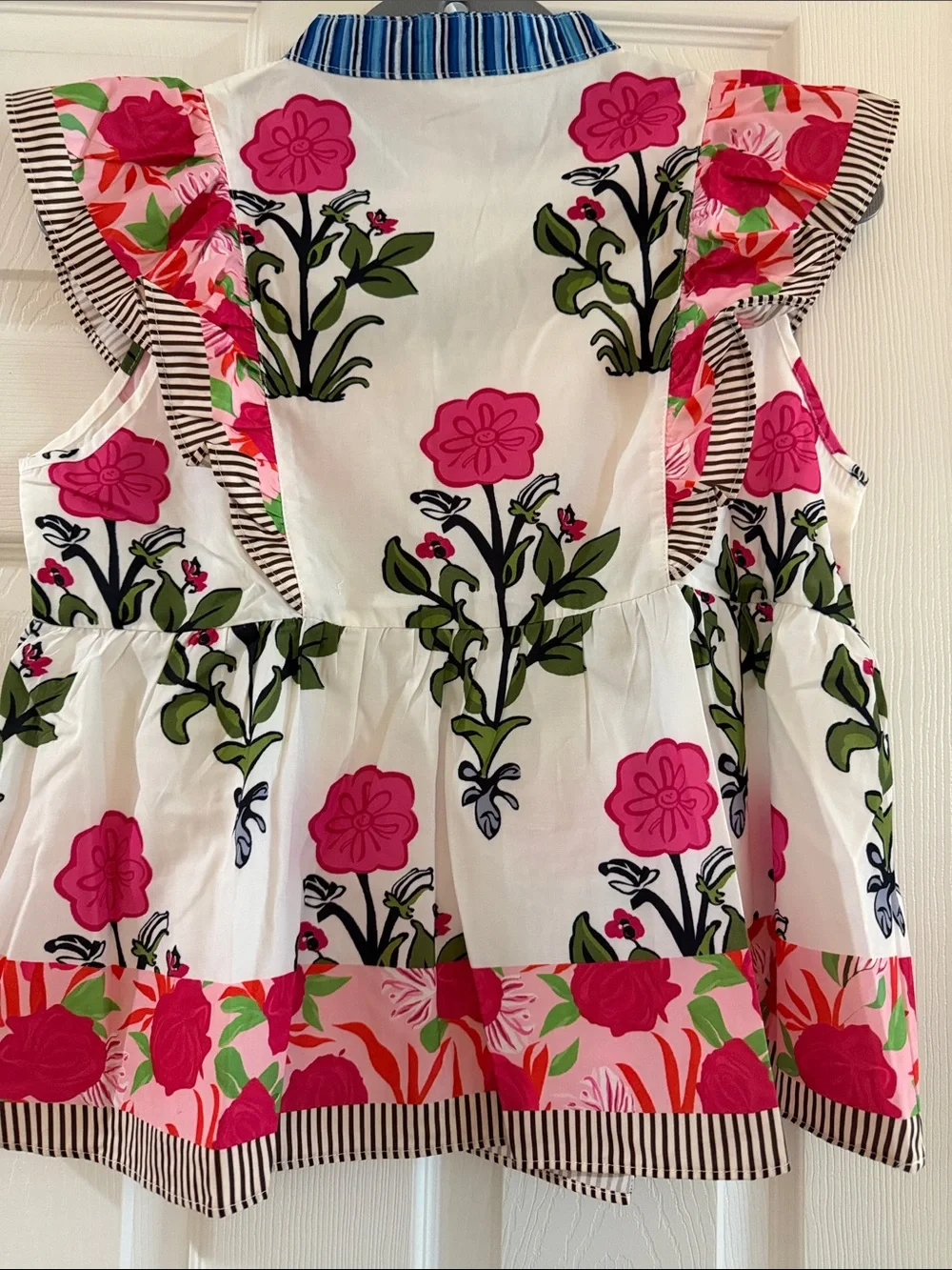 Women’s Floral Ruffle Top - White with Pink Flowers - Picture 8 of 10